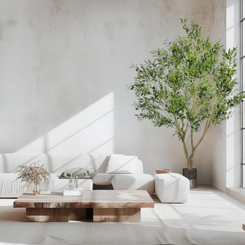 8ft Tall Artificial Olive Potted Tree | Foliage: Designed with lush natural leaves and realistic olive fruits, crafted from premium silk material - size: 8ft 2in