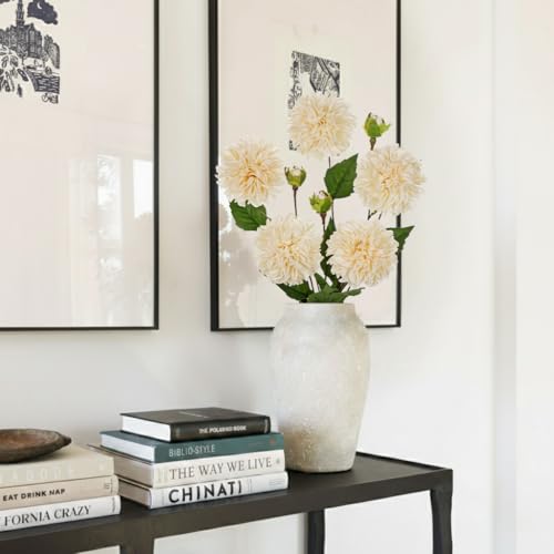 Hollyone Cream White Dahlia Artificial Flowers 5Pcs Fake Dahlia Flowers for Decoration Silk Flower with Long Stem 17" Floral Arrangements Bouquets Indoors Outdoors Faux Dahlias Centerpieces Home Decor - color: Cream