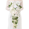 Serwalin 11 Inch Wedding Bouquets for Bride Bridesmaid, White Rose Bridal Bouquets for Bride, Wedding Flowers Bouquet Tossing Bouquet, Ceremony and Anniversary - color: White