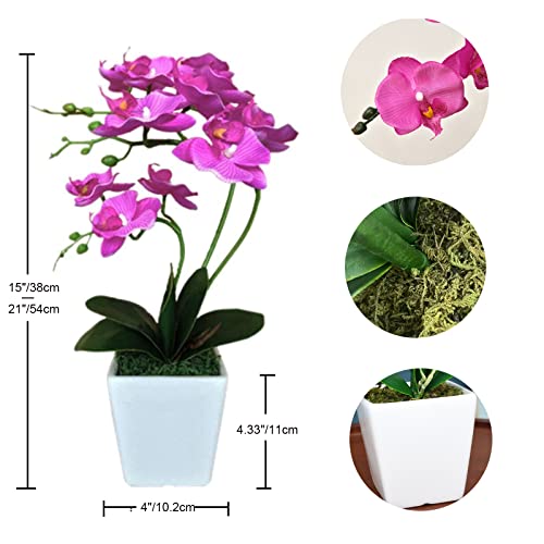 15" Tall Artificial Silk Phalaenopsis Orchid Flower Plant Pot Arrangements (Dark Blue-Purple) - color: Dark Blue-purple