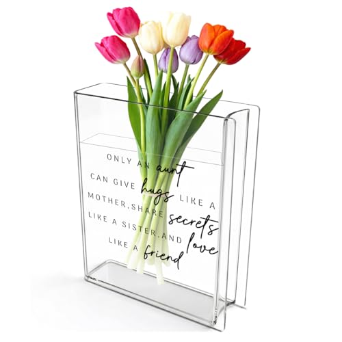 Aunt Book Flower Vase Mothers Day Birthday Thank You Gifts for Aunt from Niece Nephew Only An Aunt Can Give Hugs Like A Mother Cute Acrylic Book Shaped Vase Decor for Home Office Table Shelf Vase 3808 - style: English