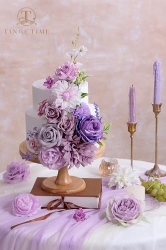 TINGE TIME Fake Flowers Artificial Flowers Peonies Bulbous Chrysanthemum Daisy Hydrangea Sunflower Violets Dahlia Daffodils Epiphyllum Orchid Cherry Blossom Camellia Leyaron (Light Purple) - color: Purple