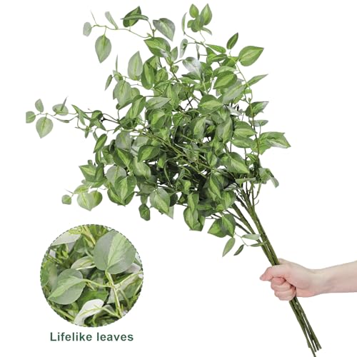 6PCS 32.7inch Long Artificial Stems Faux Greenery Stems for vase Faux Green Leaves Fake Plants branches Eucalyptus Leaves Faux Pothos Stems Artificial English Ivy for Home Decor Farmhouse Aesthetic - color: Green