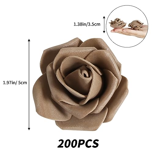 Artificial Roses,200PCS Foam Roses 1.97in Rose Flower Heads Craft Flowers for DIY Wedding Party Home Decoration(Light Brown) - color: Light Brown