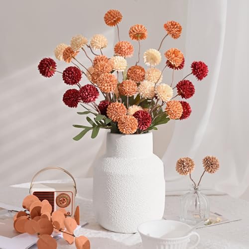 Waipfaru 10pcs Fake Silk Pompon Mum Artificial Fall Flowers, Faux Mini Chrysanthemums, Fall Decor for Centerpieces Wedding, No vase, Multicoloured - color: Multi Color