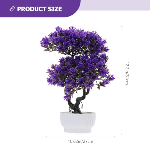 Artificial Bonsai Pine Tree Faux Potted Plant Purple Simulation Bonsai Desktop Ornament Home Decoration for Office and Living Room