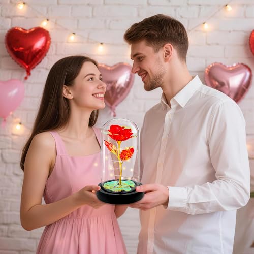 Childom Mothers Day Flowers Gifts for Mom Grandma,Birthday Gifts for Women,Valentines Gifts for Her,Mom,Women,Wife,Grandma,Light Up Rose in Glass Dome,Colorful Red Mothers Day Flowers for Delivery - color: Red Medium