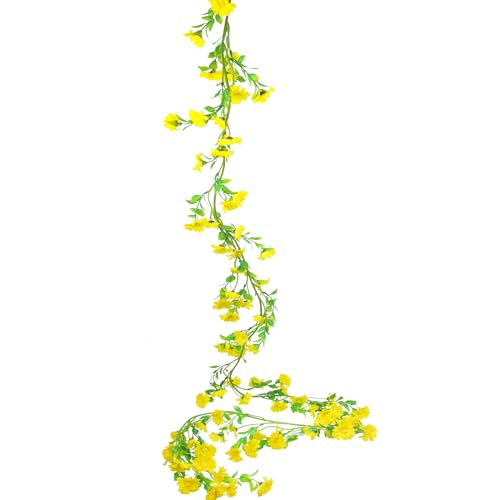 CISDUEO Artificial Daisy Flowers Vine Silk Wildflower Garland Spring Fake Flower Vine Hanging Ivy Yellow Daisy Flowers Green Leaves for Wall Party Wedding Arch Floral Decor Indoor Outdoor Ceremony - color: Yellow