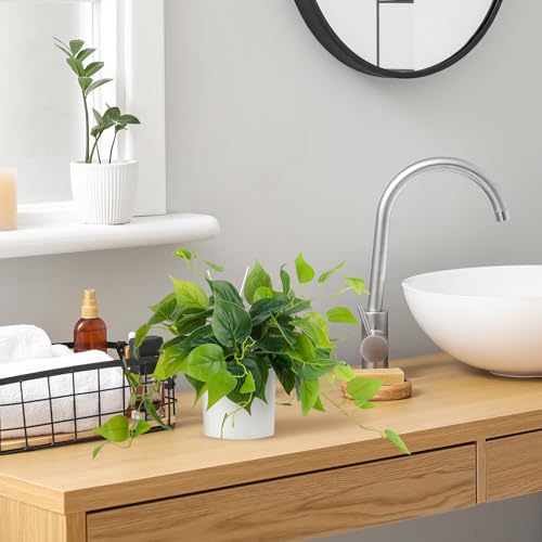 JPSOR Faux Plants Indoor, Pothos Small Fake Plants for Home Decor Indoor Fake Potted Plant Artificial Plants for Living Room Shelf Home Office Decor（White Ceramic Pot） - color: A-white Ceramic Pot