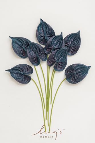Ling's moment Anthurium Artificial Flowers, 8pcs Faux Anthurium Stems, PU Foam Greenery Plant for DIY Wedding Bouquets Centerpieces Arrangements Bridal Shower Party Home Decorations, Navy Blue - color: Navy Blue