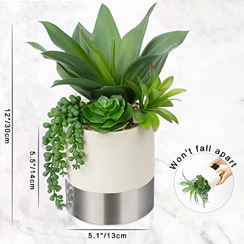 Hollyone Large Artificial Succulents Plants Faux Succulents 12" Fake Succulent Plants in Sliver Ceramic Pot Succulent Plant for Desk Modern Home Living Room Office Table Shelf Decor - color: Mercury - Silver 2