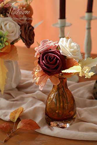 Floroom Artificial Flowers 25pcs Real Looking Burgundy Ombre Colors Foam Fake Roses with Stems for DIY Red Wedding Bouquets Bridal Shower Centerpieces Floral Arrangements Party Tables Home Decorations - color: Shades of Burgundy