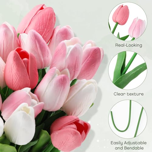 12 Pack 3 Colors 5 ft Artificial Tulips Hanging Flower Garland Decorations Spring Summer Dangling Faux Tulip Floral Vine Strings with Hooks for Wall Ceiling Wedding Tea Party - color: Multi Color