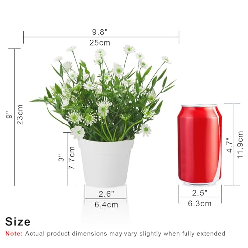 Fake Plants Daisy for Bathroom Decor, Small Potted Artificial Plants Indoor for Shelf Desk Home Bathroom Farmhouse Room Coffee Table Decor, White (Pack of 2) - color: White