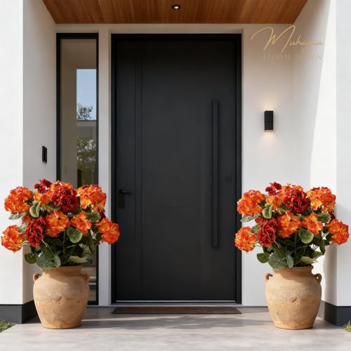 Muhanjia 26’’ Artificial Geranium Flowers for Outdoor Decoration,2PCS Silk Geranium Flowers UV Resistant Floor Plants for Garden Porch Patio Table Centerpieces Home Decor (Red&Orange) - color: Red&orange
