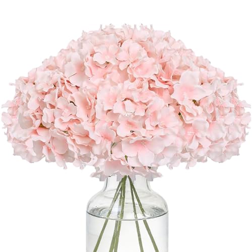 Fake Pink Hydrangea Artificial Flowers - Faux Silk Hydrangeas Flowers Heads with Stems Real Touch for Home Wedding Party Table Decor(Pink,Pack of 10) - color: Pink