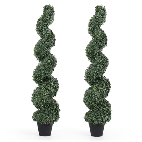 4ft Spiral Topiary Trees Artificial Outdoor Set of 2 – UV Resistant Faux Boxwood Plants for Outdoor Planters, Fake Bushes & Shrubs for Front Porch Outside Decor (4 Foot/48 Inch) - color: Dark Green, size: 4ft