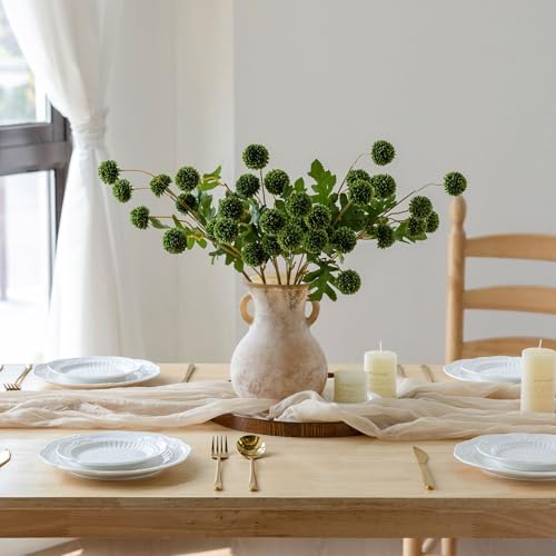 mizii 6Pcs Green Fake Silk Pompon Mum Artificial Flowers Bulk Small Faux Chrysanthemums with Stems Realistic Floral Decorations for Wedding DIY Bouquet Centerpieces Shower Vase Home Decor (Green) - color: Green