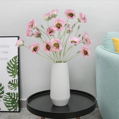 6PCS Pink Poppy Flowers Artificial 26.77in 30 Heads Faux Poppy Flowers Silk Flowers with Long Flocking Stems for Wedding Party Home Office Decoration(Pink) - color: Pink