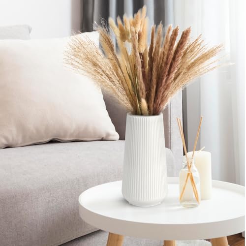 White Ceramic Vase, GUKJOB Small Cute Flower Vase for Pampas Grass, Home, Living Room, Dining Table, Farmhouse, Office Decor, Bedroom, Table, and Kitchen Shelf (White) - color: Small White