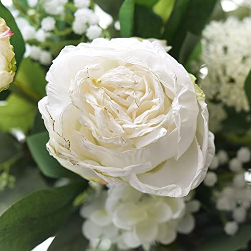 FiveSeasonStuff Vintage White Peonies – Realistic Artificial Silk Flowers with Dry-Look Petals, 6 Stems for Rustic Home & Wedding Bridesmaids Bouquet Bridal Showers - color: Antique White (6 Stems)