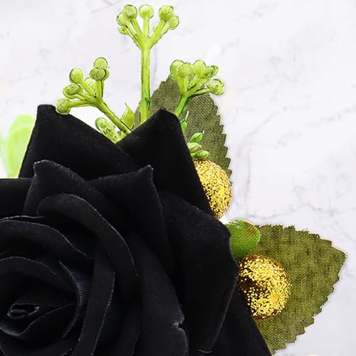 Wrist Corsage for Women Girl Artificial Black Rose Silk Flowers Wristlet Corsage for Wedding Anniversary Prom Formal Dinner Party Decoration Black Rose Corsage - color: Black Rose Corsage