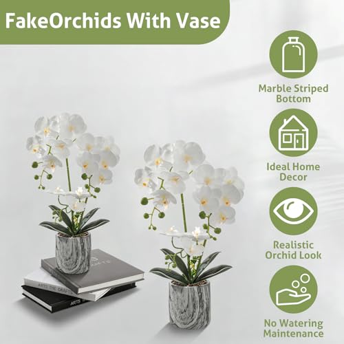 White 16.5'' Fake Orchids Flowers in Pot Bendable Faux Orchids Artificial Flowers Washable Silk Orchid Phalaenopsis Decor for Home Wedding Table Centerpiece Bathroom Office - color: 1 Pot Tall White