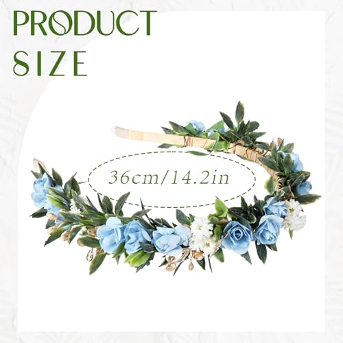 Blue Flower Crown Headband, Artificial Fairy Rose Floral Headpiece, Bridal Boho Flower Headbands for Women Maternity Birthday Wedding Renaissance Festival Party Hair Accessories - color: Blue