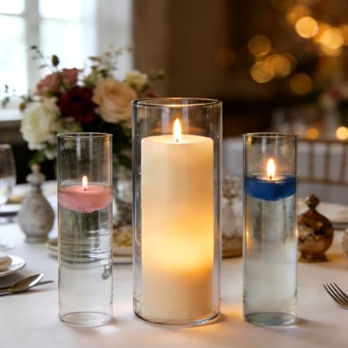 Glass Cylinder Vase,10 Pack Glass Flower Vases,Hurricane Floating Candle Vases for Centerpieces Tables,Tall Cylinder Clear Vase for Centerpieces Wedding Party Home Décor - size: Smooth Set-10PCS