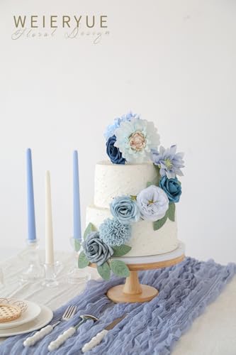 Artificial Flower Box Set Silk Fake Flowers DIY Center Cake Decoration Wedding Bouquet Corsage Home Decor Outdoor Decor Gift (Blue) - color: Blue