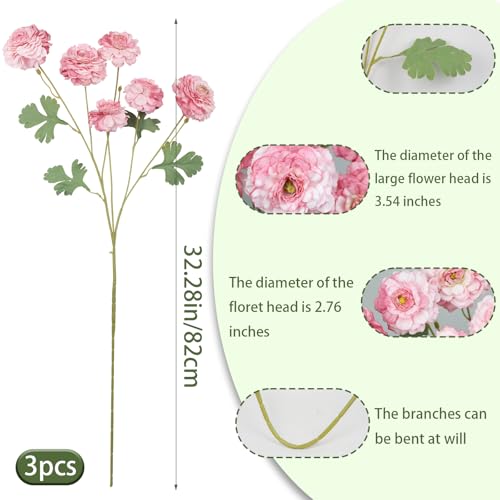 3 Pcs Artificial Flowers Spring Summer Pink Zinnia Silk Flowers with Long Stems Zinnia Elegans Artificial Flowers for Outdoors Floral Arrangements Table Centerpieces Wedding Party Home Decor - color: Pink 2