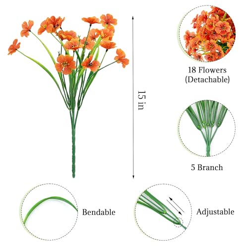 16 Bundles Artificial Mums Flowers for Outdorors, UV Protected No Fade Fall Flower for Porch Display Patio Garden Decor Autumn Thankgiving Halloween Decorations (Orange) - color: C - Orange