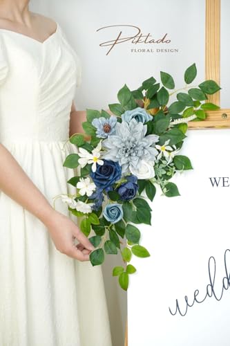 Wedding Decor (Pack of 2) Welcome Sign Flower Backdrop Garland for Ceremony Reception Wall Easel Home Decoration Entryway Faux Outdoor Board Head Table Decor (Dusty Blue & Navy) - color: Dusty Blue & Navy