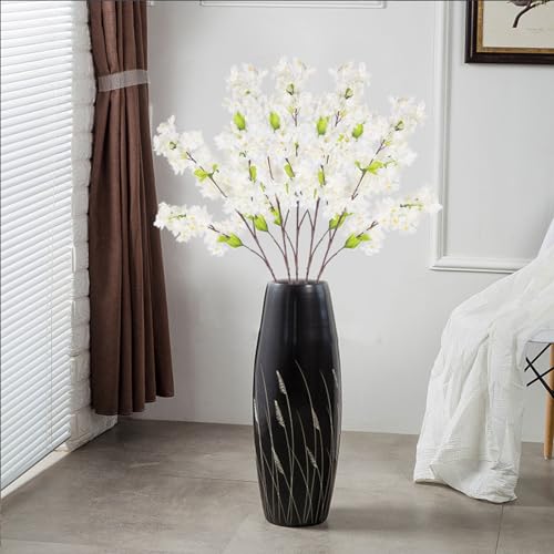 MINGZHE 5pcs Artificial Cherry Blossom Branches Faux Cherry Flowers 39 Inch Peach Branches Silk Tall Stems Fake Flower Arrangements for Home Wedding Table Vase Decor (White) - color: White