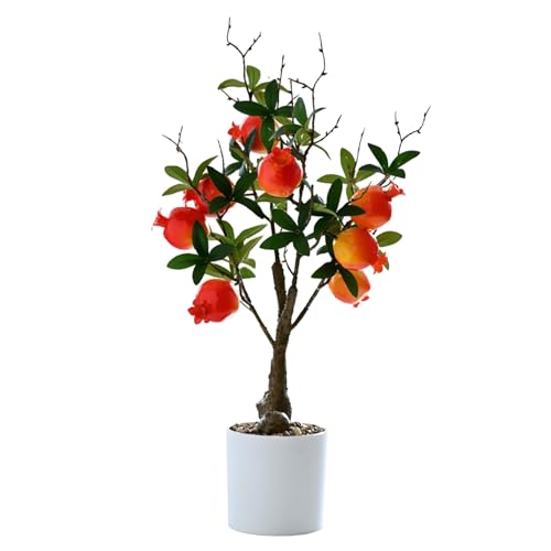 DULRLLY Artificial Lemon Tree Potted Plants 15.7 inch Lemon Greenery Fruit Bonsai Fake Lemon Tree for Lemon Decor Faux Lemon Plants for Kitchen Home Office Party Spring Summer Decoration(Pomegranate) - color: Pomegranate