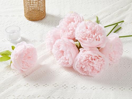 SITUMEIZI 10PCS Artificial Peony Flowers, Real Touch Fake Silk Bouquet with Stems for Home Mothers Day Wedding Party Centerpieces Table Decoration Indoor(Light Pink) - color: Pink