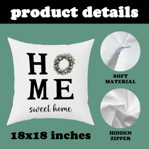Fokongna Sweet Home Floral Pillowcase 18 x 18 Inches, Cottagecore Wildflower Botanical Decorative Lumbar Pillow Covers, for Home Sofa Couch Porch Patio Bedroom Pillowcase - color: Home Pillow