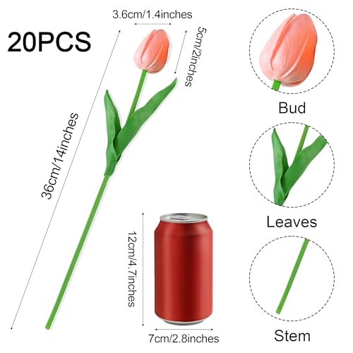 20pcs Pink Tulips Artificial Flowers Fake Silk Tulips Real Touch Flowers for Spring Kitchen Wedding Home Decor Arrangements Easter Decor 14 Inch - color: Pink