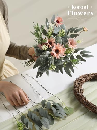 Artificial Greenery Stems Box Set, 33pcs with 7 Kinds of Faux Greenery Picks for DIY Bridal Bouquets Wedding Floral Arrangement Table Centerpieces(Green & Pink) - color: Green & Pink