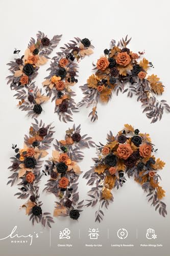 Ling's moment 9FT Eucalyptus and Willow Leaf Flower Garland, Handcrafted Wedding Sweetheart Table Centerpieces, Head Table Decor, Arch Backdrop Decorations for Wedding | Halloween Black & Orange - color: Or-halloween Black & Orange