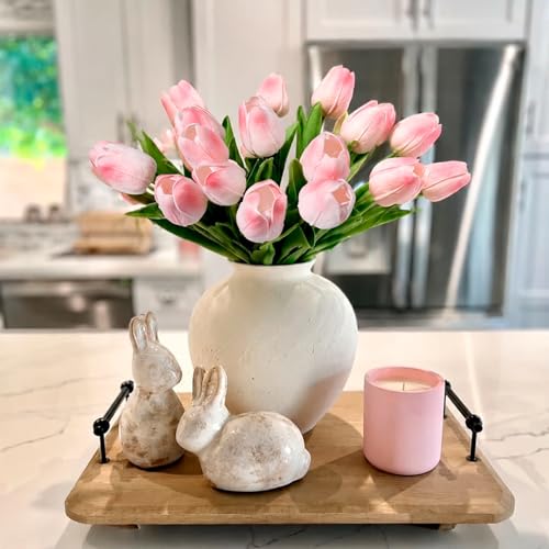 Beferr 18pcs Tulips Artificial Flowers Faux Tulip Real Touch Tulip Fake Flowers Bouquets Arrangements for Mothers Day Spring Easter Wedding Home Table Decor Blush - color: G-18pcs-1colors-blush, size: 18PCS