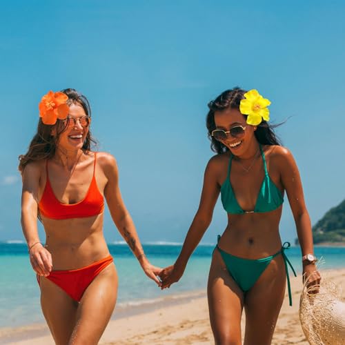 6Pcs Hawaiian Flower Hair Clips for Women,Plumeria Hair Clips Hibiscus Hair Barrettes, 3.5 Inch Boho Artificial Flower Clips, Cute Hair Accessories for Women Girls Summer Vacation Beach Party - color: Hawaiian Style Color A:Orange, Purple, Red, White, Yel