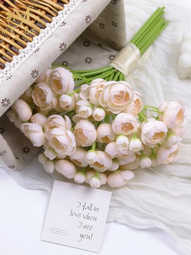 32Pcs Ranunculus Artificial Flower, Faux Light Champagne Ranunculus Flowers for DIY Bouquet, Bulk Fake Peony Wedding Filler Flowers for Centerpieces Arrangements Bridal Shower Decorations - color: Light Champagne
