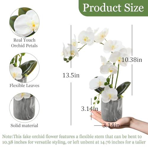 White Fake Orchids Flowers in Pot Bendable Faux Orchids Artificial Flowers Washable Silk Orchid Phalaenopsis Decor for Home Wedding Table Centerpiece Bathroom Office - color: 2 Pots White