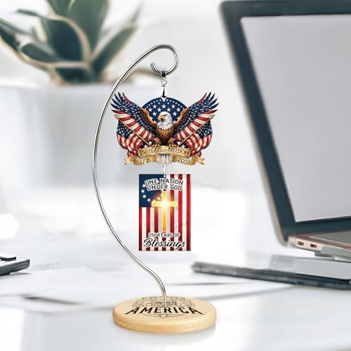 250th Anniversary America Tabletop Ornament Decorations, USA Patriotic Home Decor 1776-2026 with Bald Eagle & Cross on Engraved Wood Base, 4th of July Memorial Day Independence Day Gift - color: 00 - 250th America
