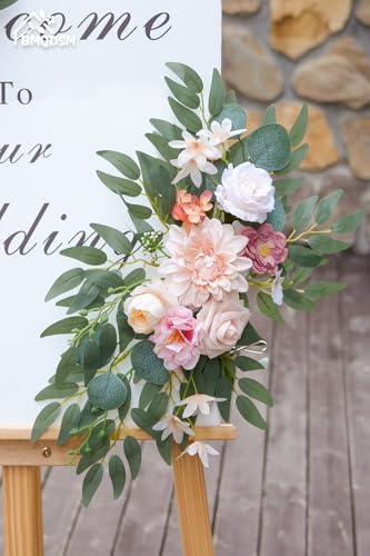 Faux Flowers Wedding Arch Flowers Kit(Pack of 2) Wedding Welcome Sign for Wedding Decor Ceremony and Reception Backdrop Decoration (Dark Pink) - color: Dark Pink