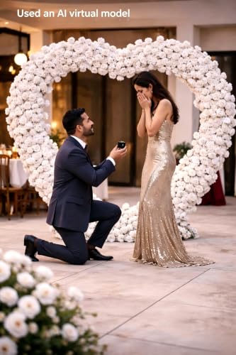 Heart-Shaped Rose Flower Arrangement - Floral Decor for Wedding Arch, Proposal, Party & Event Backdrops, Indoor Outdoor Use (White with Shelf) - color: White With Shelf
