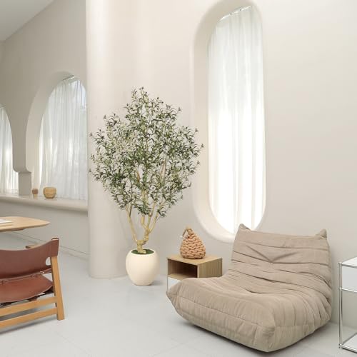 Realead Faux Olive Tree 7FT - Large Olive Trees Artificial Indoor with 15in Exquisite Planter - Tall Fake Olive Tree with Natural Trunk and Lifelike Leaves for Large Spaces & Elegant Home Office Decor - size: 7ft