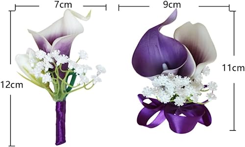 Artificial Calla Lily Wrist Corsage and Boutonniere Set for Groom Bride Groomsmen Bridesmaids Wristlet Band Corsage Men Boutonniere Wedding Accessorie Party Prom Suit Decorations - color: Calla Lily Wrist Corsage and Boutonniere Set