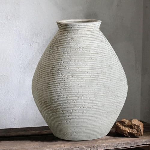 Rustic Ceramic Flower Vase Distressed Farmhouse Pottery Clay Large Terracotta Floor Vases for Decorative Table Centerpiece Modern Home Decor Aesthetic Living Room Bedroom Wedding Housewarming Gift - size: 11.39In